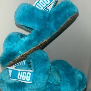 UGG Turquoise Fuzzy Sandals